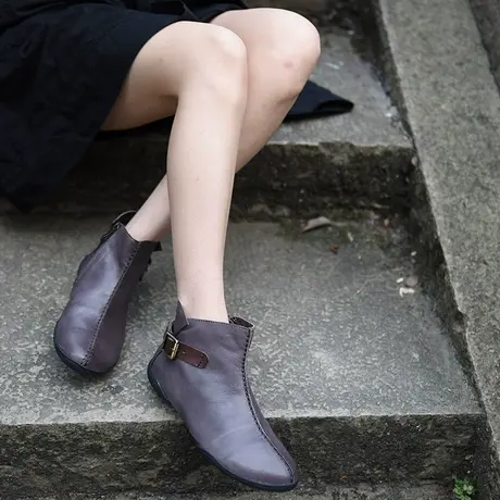 Artmu阿木原创断码清仓冬靴欧美平底短靴简约牛皮女靴子棉靴图片