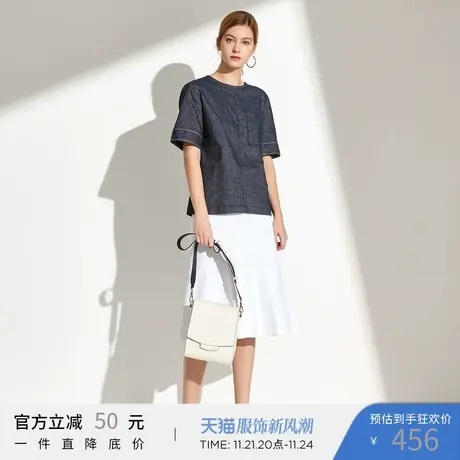 Marisfrolg玛丝菲尔2019新款夏季女装亚麻衬衫女时尚上衣五分袖商品大图