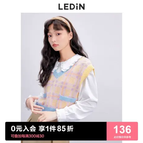 乐町趣味格纹针织背心女2023早春新款甜美内搭上衣少女叠穿马甲女图片