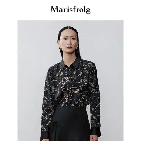 【美利奴羊毛】玛丝菲尔冬季新款时尚铃兰印花休闲长袖衬衫上衣商品大图