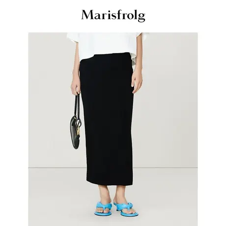 【商场同款】玛丝菲尔2023年夏季新款黑色松紧腰修身a字半身裙女商品大图