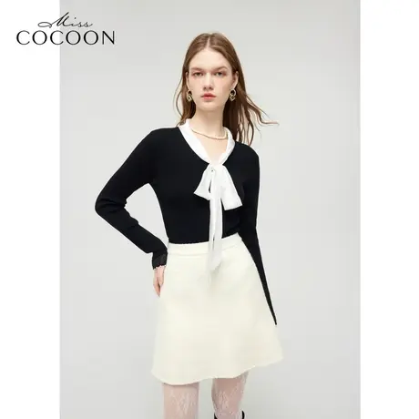 MISSCOCOON时尚上衣24春装新款女装蝴蝶结撞色针织衫商品大图