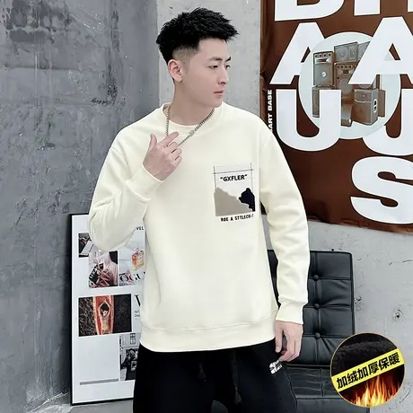 加绒卫衣ins秋冬设计感美式休闲字母印花套头保暖上衣长袖打底T恤图片