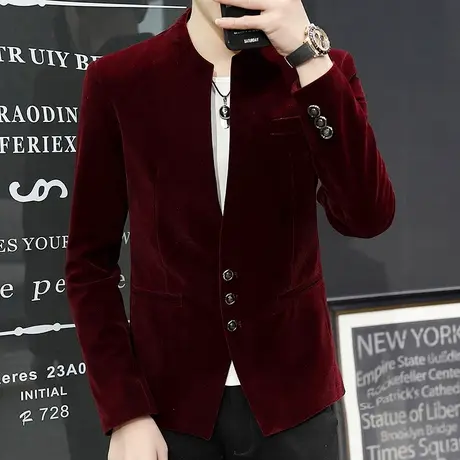 男士三粒扣立领中山装青年韩版潮流修身西装春秋季百搭休闲小西服商品大图