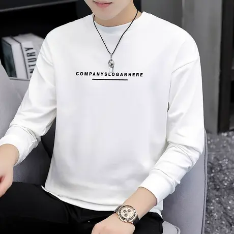 秋季卫衣男潮ins宽松潮流白色套头无帽衫圆领上衣休闲百搭长袖t恤商品大图