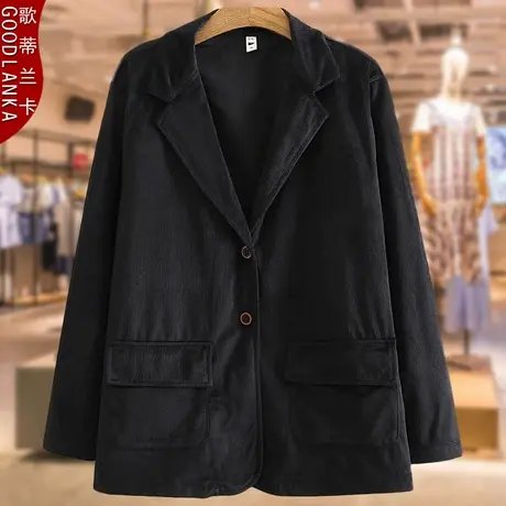 中年50岁胖妈妈春秋款西装外套洋气时尚加肥加大码女装灯芯绒西服图片