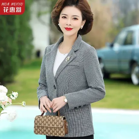 妈妈春装休闲格子小西装新款洋气中年女西服外套春秋洋气时尚上衣图片