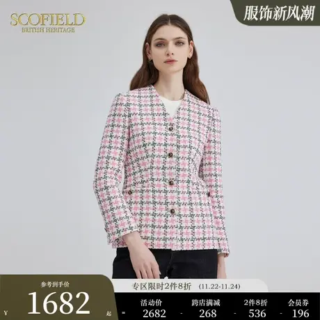 【小香风】Scofield复古千鸟格优雅气质V领外套夹克女装图片