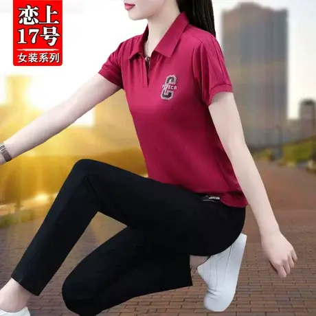 恋上17号冰丝Polo衫短袖套装女夏季2023新款休闲运动跑步服图片