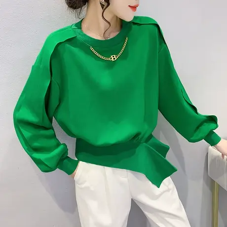 不规则宽松卫衣女秋冬2023新款设计感小众T恤长袖显瘦遮肚上衣潮图片