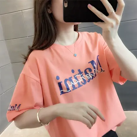 2023夏季简约宽松休闲字母印花T恤女春季新款潮网红百搭短袖上衣图片