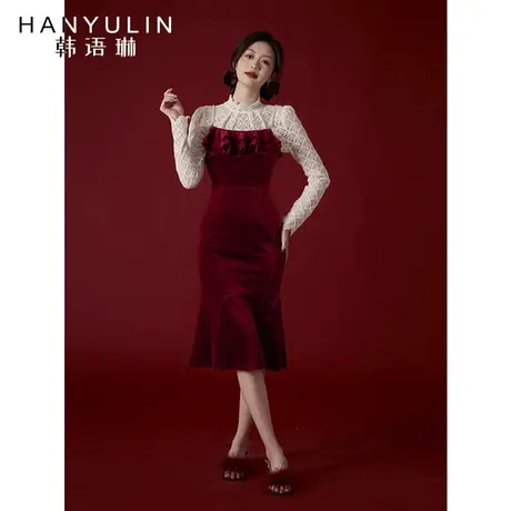 韩语琳法式吊带连衣裙女春秋2023新款气质收腰显瘦高级感红色裙子图片