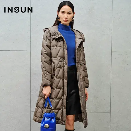 INSUN恩裳专选冬白鹅绒轻柔压光暗纹格羽绒服商品大图