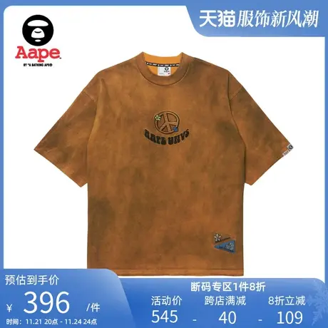 Aape旗舰店男装春夏复古做旧图案小花刺绣宽松短袖T恤1346XXK图片