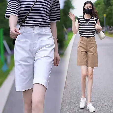 天丝五分短裤女2024夏季新款时尚宽松百搭遮肉显瘦休闲直筒阔腿裤商品大图