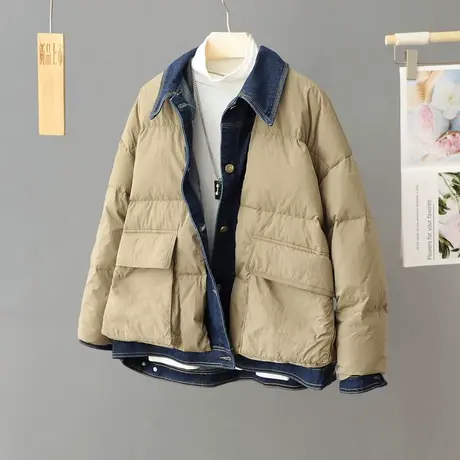 羽绒服2024年新款女款面包服韩版小个子加厚冬季宽松时尚假两件套图片