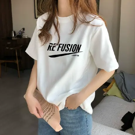 ins超火基础款上衣2024年夏季新款韩版少女简单港风短袖女T恤白色图片