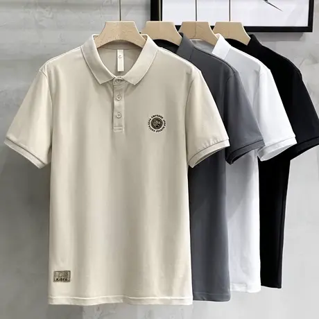 polo衫短袖男士2023夏季新款修身透气珠地棉男士翻领半袖虎头T恤商品大图