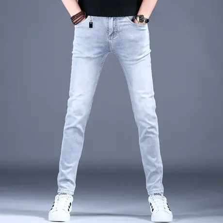 2023男士新款牛仔裤子灰色简约素版修身小脚裤春季棉弹百搭潮牌裤商品大图