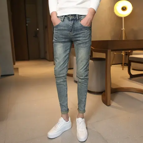 春季新品修身小脚裤潮流韩版简约百搭铅笔裤男士青年显瘦牛仔裤子商品大图