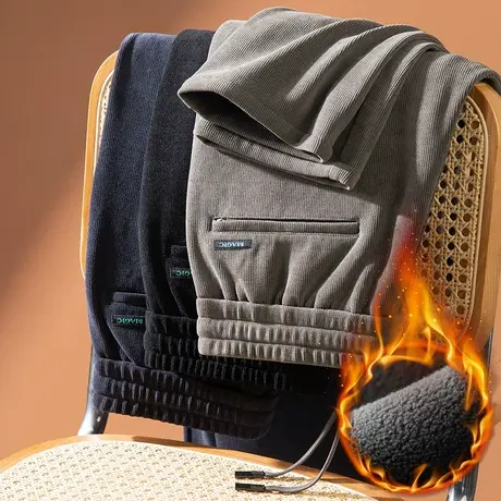 2024年新款冬季加绒加厚灯芯绒休闲长裤子秋冬款弹力直筒运动男裤图片