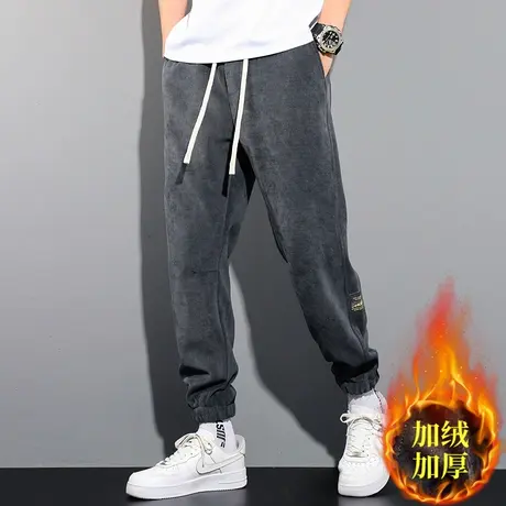 秋季裤子男款雪尼尔宽松运动卫裤春秋冬男士加绒灯芯绒休闲长裤潮商品大图