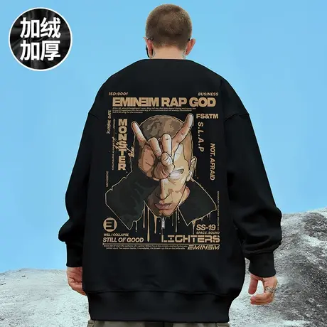 oversize无帽纯棉美式嘻哈胖子宽松加肥加大卫衣男2024春秋季加绒图片