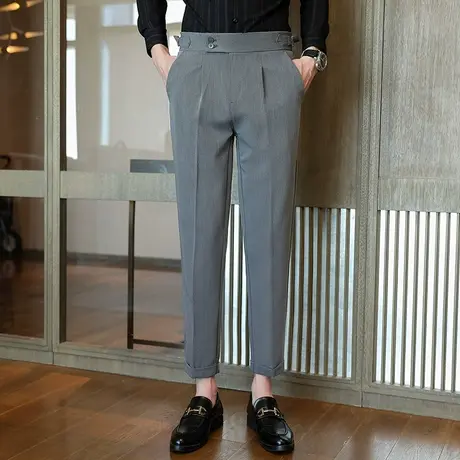 春秋季西裤男士秋季款九分裤商务休闲长裤修身直筒灰色小西装裤子图片