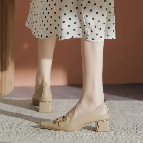 2024年春夏季新款尖头气质高跟鞋女粗跟法式少女性感浅口职业单鞋商品大图