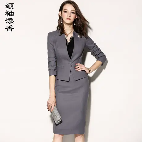 颈袖添香2023春秋新款职业套裙女装修身包臀西装总裁商务套装商品大图