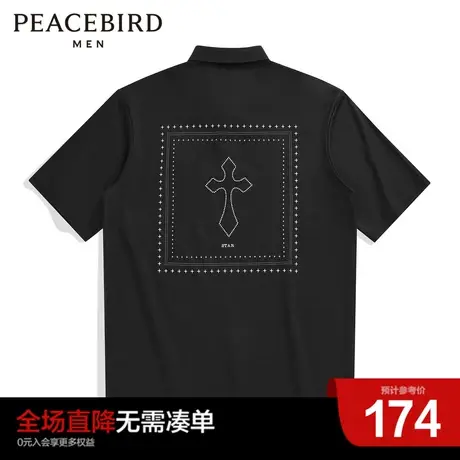 太平鸟男装奥莱索罗娜休闲暗黑风翻领POLO衫潮短袖t恤保罗衫男图片