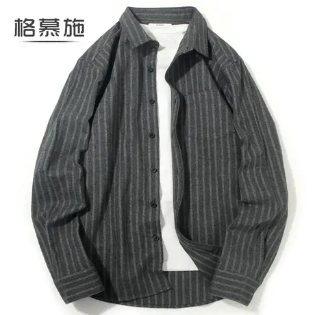 格慕施男士法兰绒衬衫长袖纯棉秋冬季全棉大码衬衣服男装休闲上衣商品大图