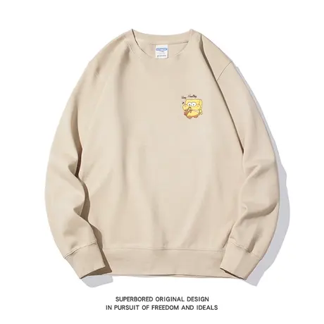 简约趣味卡通卫衣男秋冬季宽松休闲加绒圆领无帽套头长袖上衣商品大图