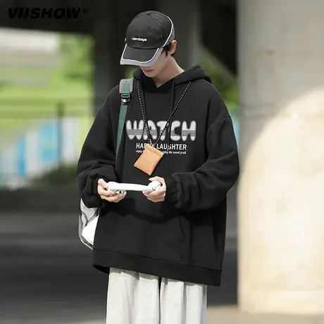 VIISHOW重磅灰色连帽卫衣日系cityboy男生秋冬潮牌青少年宽松外套商品大图