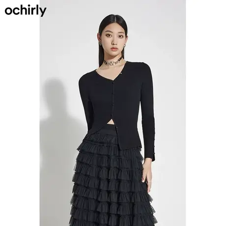 【品牌甄选】欧时力 不规则修身显瘦针织衫新款秋装打底上衣V领商品大图