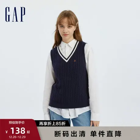 【断码优惠】Gap女装早春学院风V领针织高级背心马甲毛衣714947图片