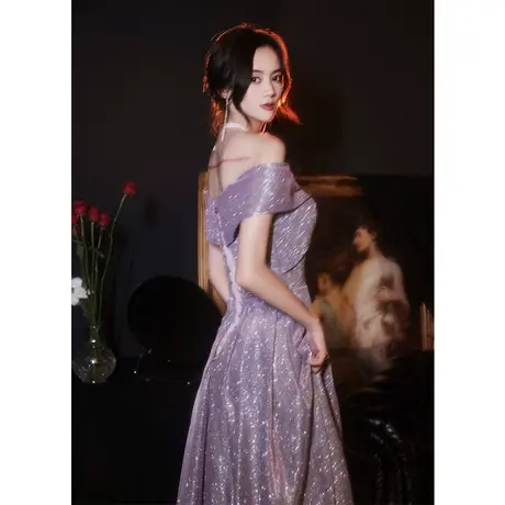 一字肩艺考生晚礼服轻奢新款2023高级感艺考生仙气主持人星空年会图片