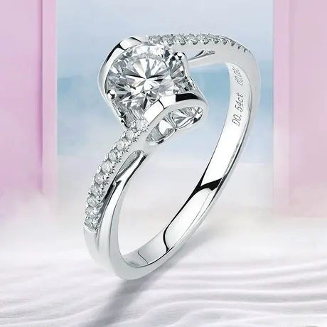 珂兰 白18K金钻石戒指钻戒30分50分天使之吻结婚求婚戒指女定制图片