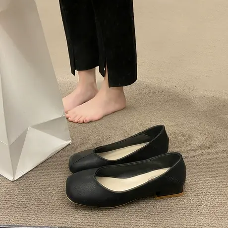 女鞋2024年春秋季新款时尚潮流粗跟浅口单鞋轻便通勤小低跟瓢鞋潮图片