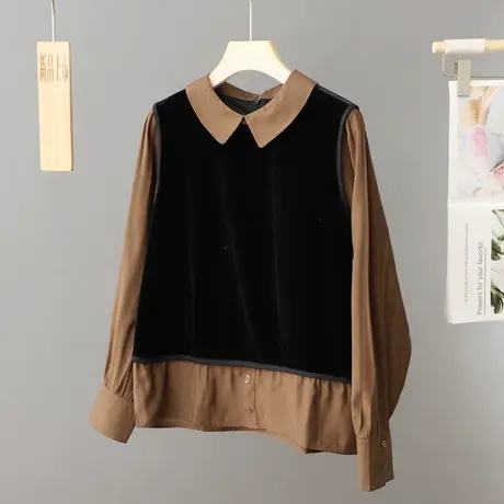 早春新款法式洋气假两件套衬衫女长袖设计感小众春季上衣春秋衬衣图片