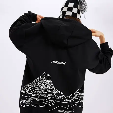 Nuthink潮牌宽松日系原宿风开衫卫衣男小众设计感大码冬季连帽衫商品大图