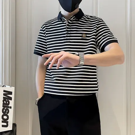 条纹短袖POLO衫男夏季2024新款ins韩版小众轻奢设计感休闲半袖T恤商品大图