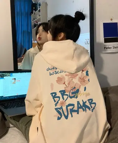 oversize落肩卫衣女ins潮牌宽松春秋季薄款设计感艺术生奶甜外套商品大图