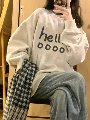 圆领卫衣女秋冬加绒2024新款美式复古宽松慵懒风小个子长袖上衣潮图片