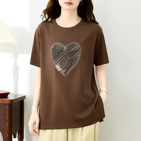 美拉德中长款纯棉t恤女春夏短袖2024年新款宽松上衣时尚遮臀体恤图片