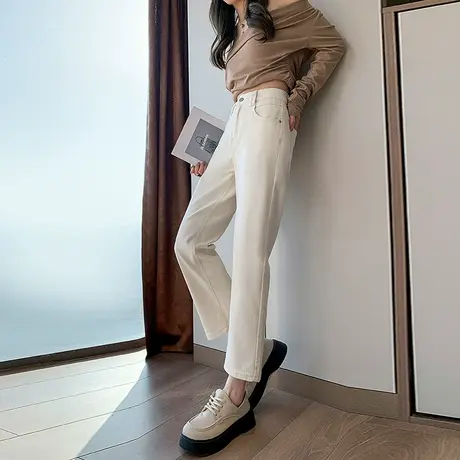 直筒牛仔裤女春秋高腰2024新款小个子九分显瘦窄版法棍白色烟管裤商品大图