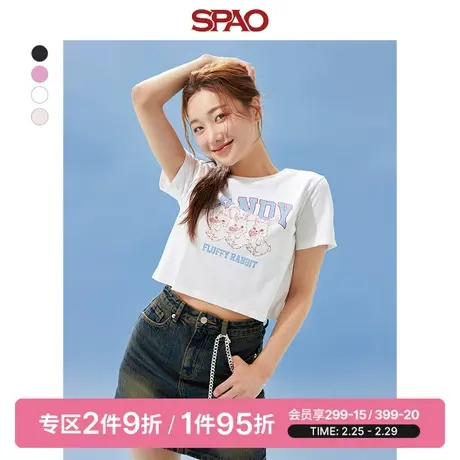 SPAO韩国同款女士T恤春季新款休闲字母印花女士T恤SPRPD37G12商品大图