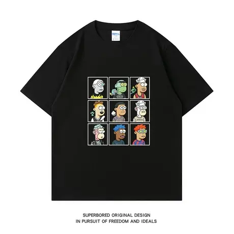 美式休闲ins潮流卡通印花纯棉短袖t恤男夏季宽松情侣半袖上衣体恤图片