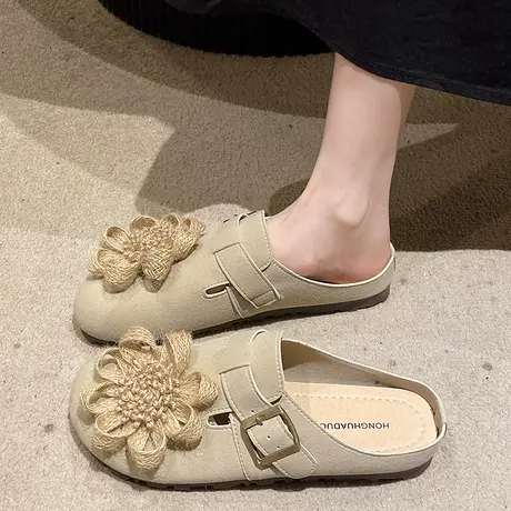 小众设计感厚底勃肯鞋女全包2024年新款豆豆鞋懒人博肯半拖大头鞋图片