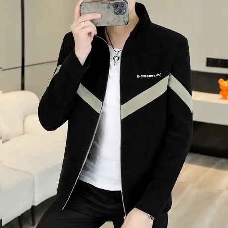 拼色翻领夹克上衣男秋季休闲男装青年痞帅高级感潮流休闲褂子外套商品大图